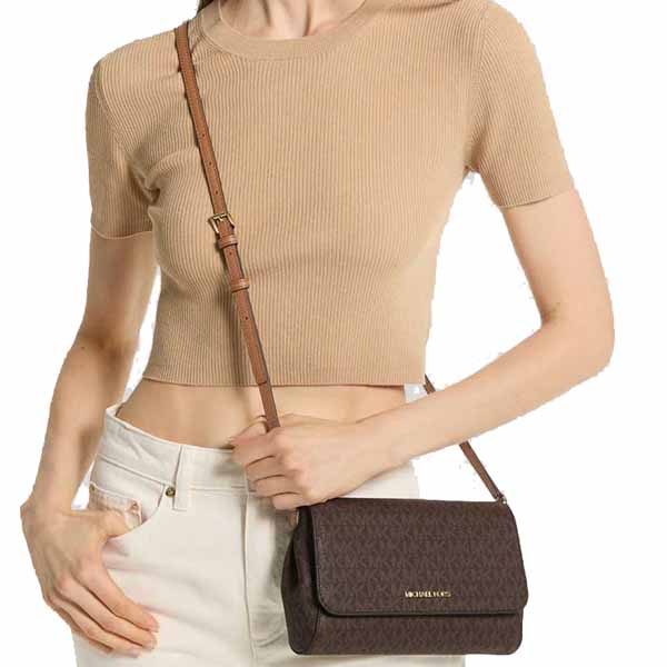 Michael Kors Crossbody Bag Sling Medium Convertible Pouchette Jet Set Item Brown # 35H8GTTC6B