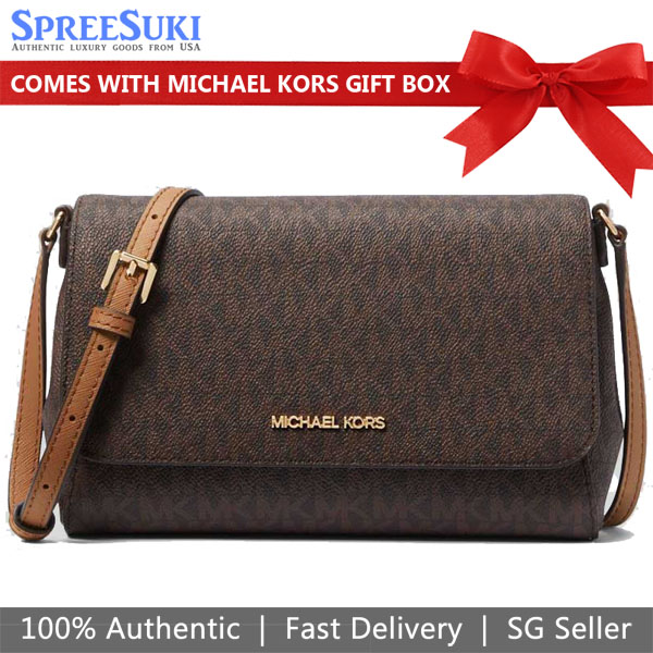 Michael Kors Crossbody Bag Sling Medium Convertible Pouchette Jet Set Item Brown # 35H8GTTC6B