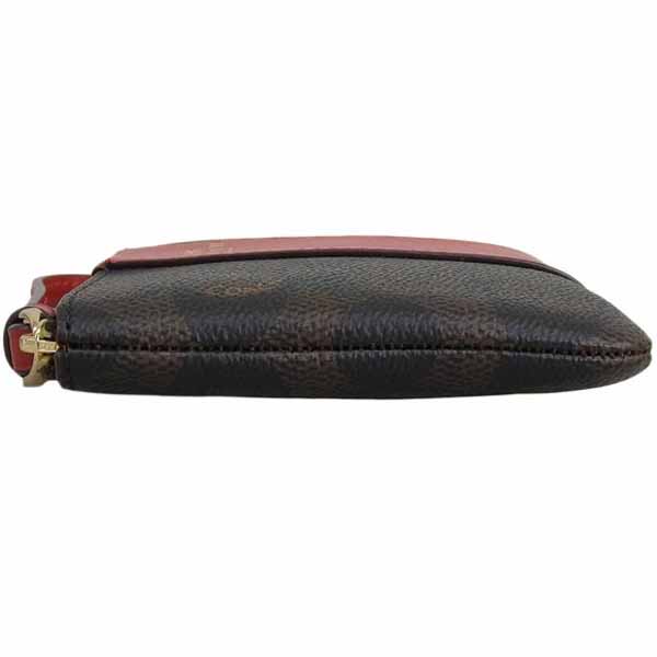 Coach Small Wristlet Corner Zip Signature Leather Stripe Walnut Brown Bold Red # CW854