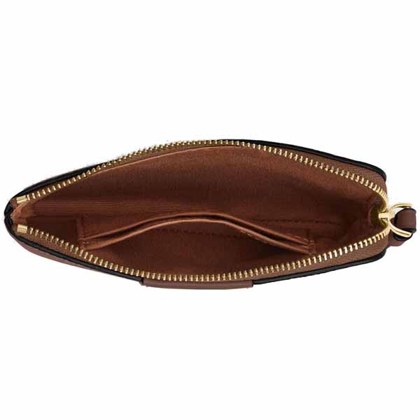 Coach Small Wristlet Corner Zip Signature Leather Stripe Tan Brown # CW854