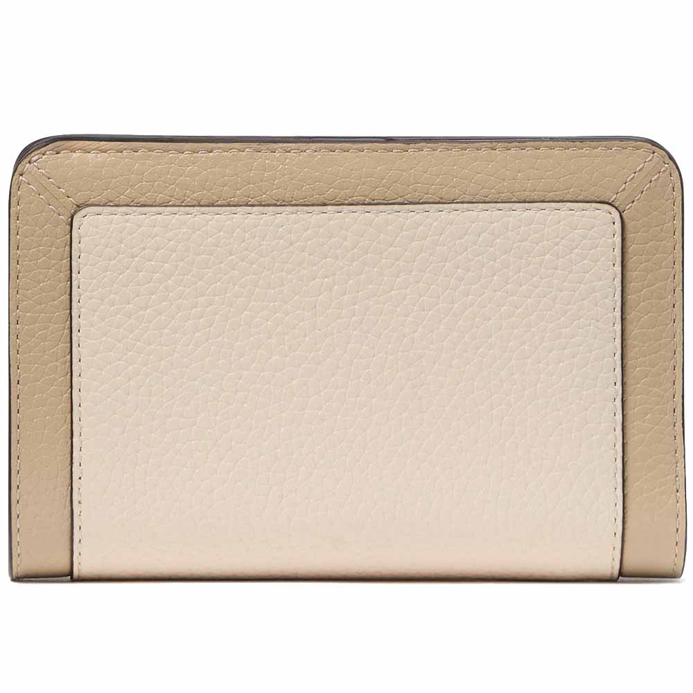 Kate Spade Medium Wallet Lena Colorblock Pebbled Medium Compact Bifold Light Sand Nude Beige # KI834