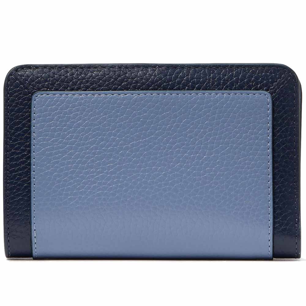 Kate Spade Medium Wallet Lena Colorblock Pebbled Medium Compact Bifold Parisian Navy Blue # KI834