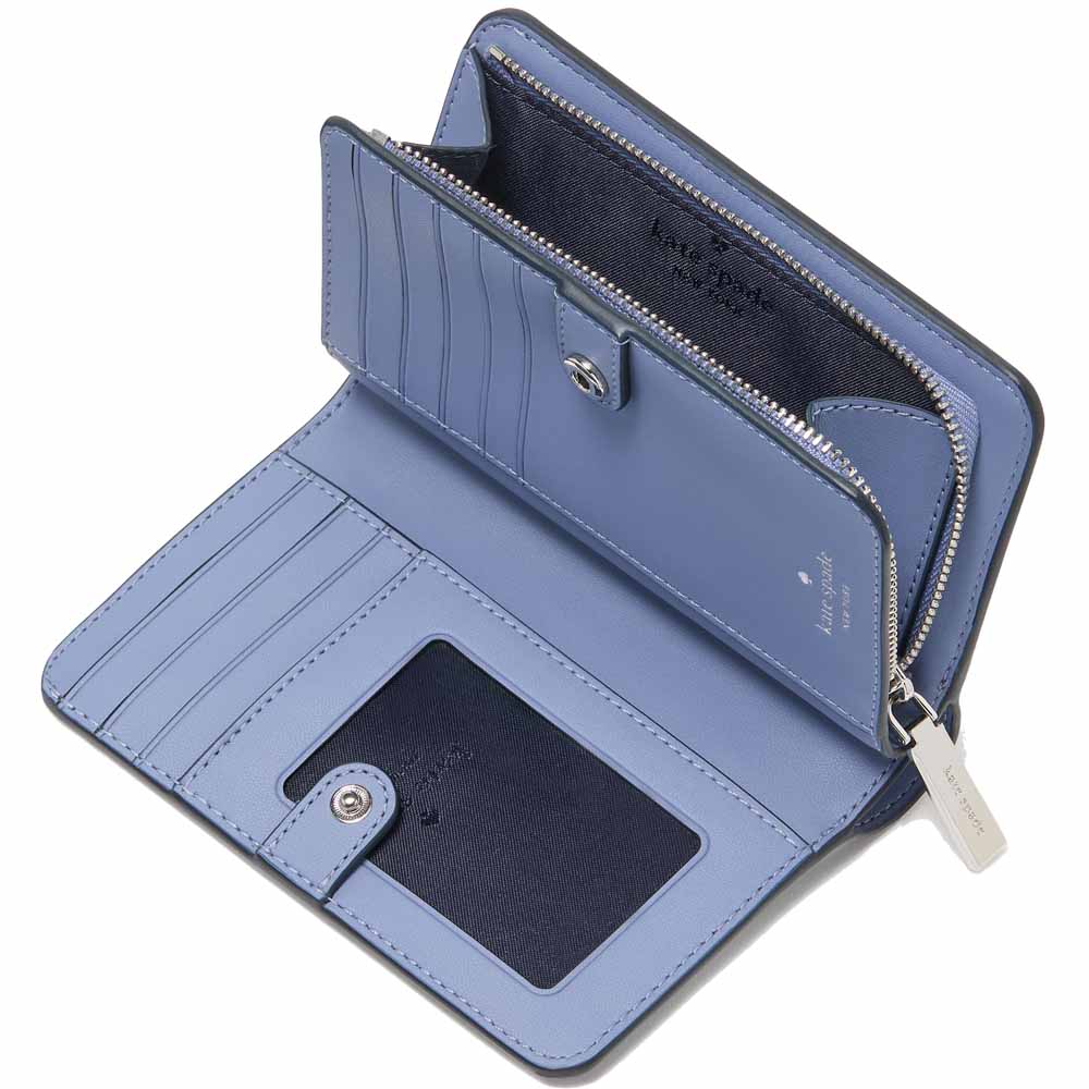 Kate Spade Medium Wallet Lena Colorblock Pebbled Medium Compact Bifold Parisian Navy Blue # KI834