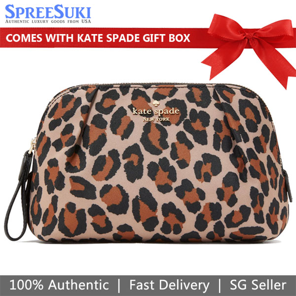 Kate Spade Chelsea Spotted Leopard Cosmetic Pouch Bag Brown # KH755