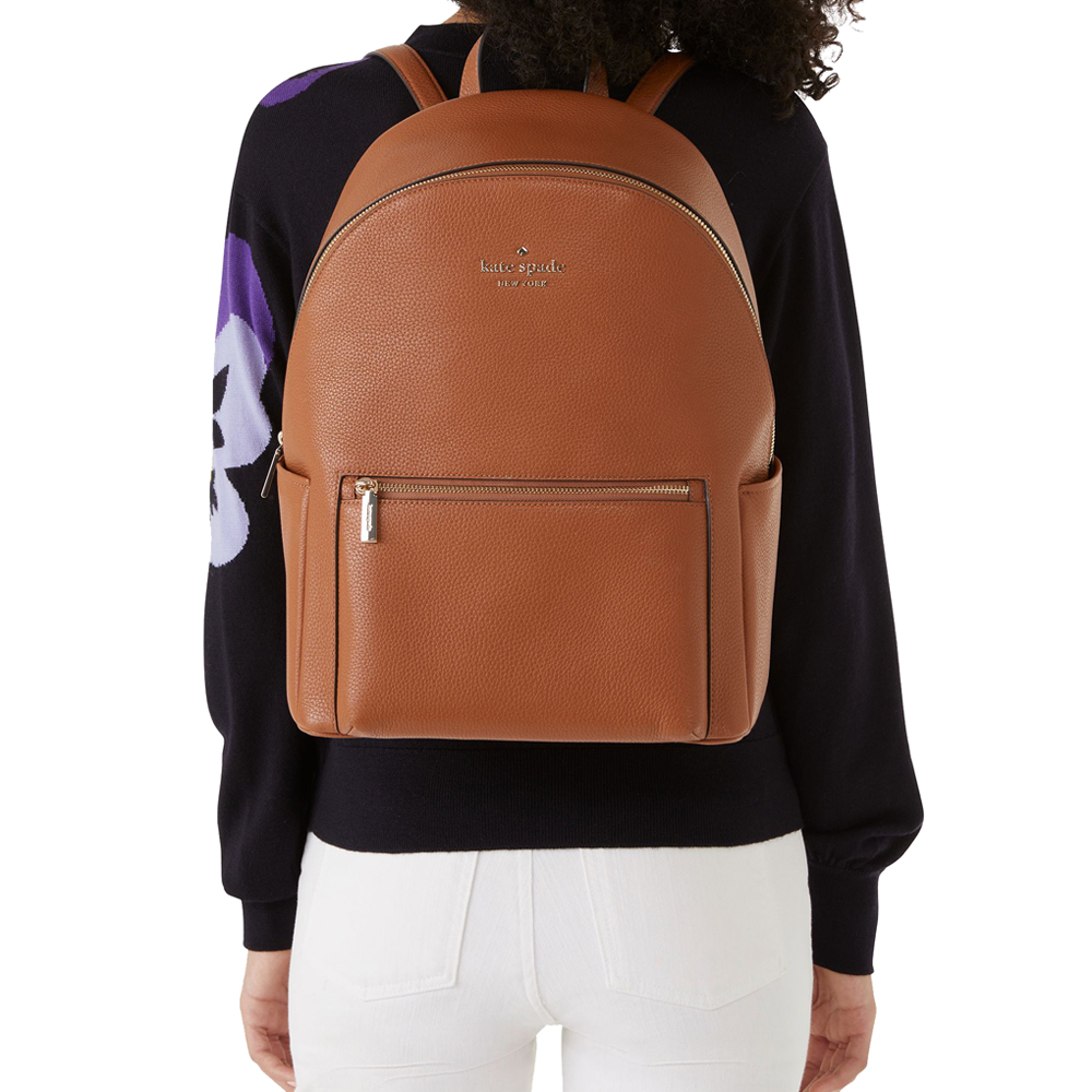 Kate Spade Leila Pebbled Leather Large Dome Backpack Warm Gingerbread Brown # KA742D3