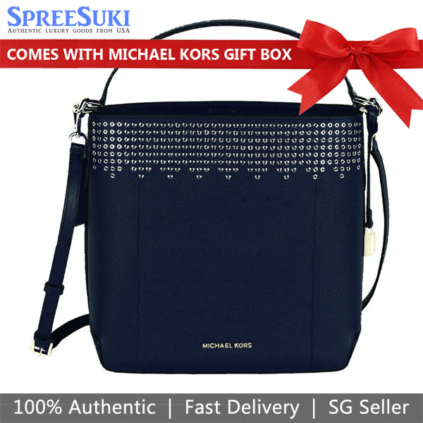 Michael Kors Shoulder Bag Crossbody Bag Sling Hayes Large Bucket Studded Navy Dark Blue # 35F8GYEL3TD3