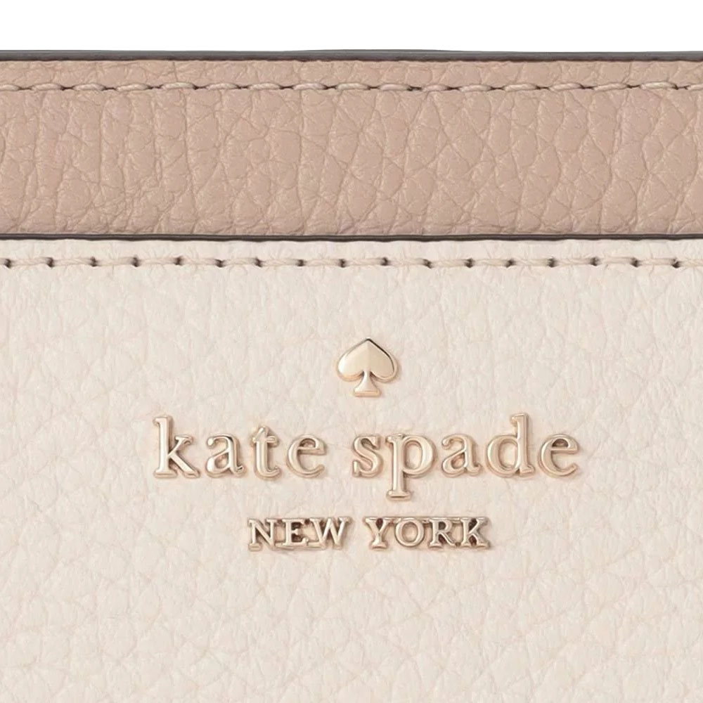 Kate Spade Medium Wallet Lena Colorblock Pebbled Medium Compact Bifold Light Sand Nude Beige # KI834