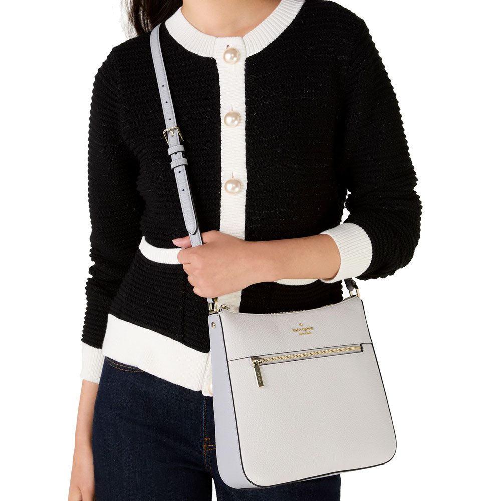 Kate Spade Lena Colorblock Pebbled Leather Swingpack Crossbody Bag Sling Mountain Grey # KH443