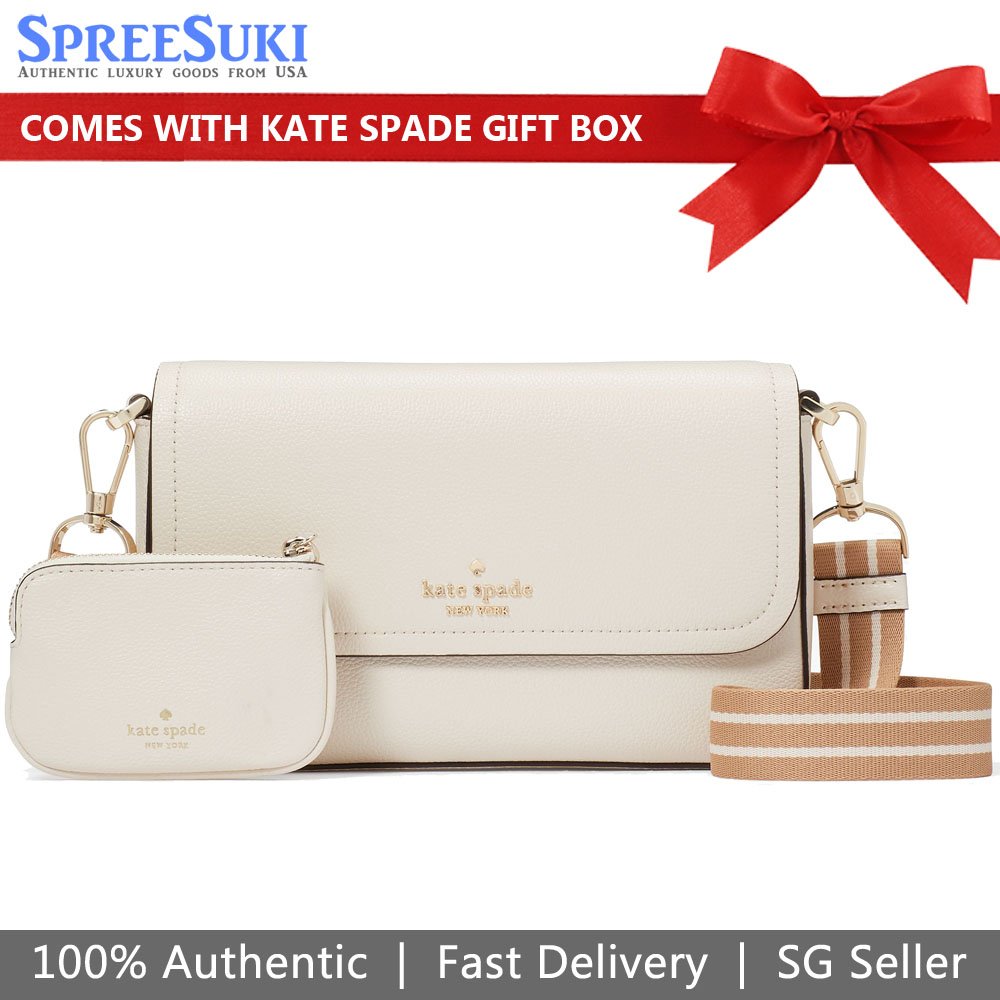 Kate Spade Crossbody Bag Sling Rosie Pebbled Leather Small Flap Parchment Off White # KA646