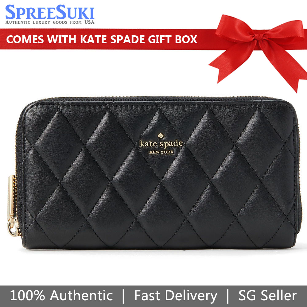 Kate Spade Long Wallet Carey Smooth Quilted Leather Wallet Black # KA590D1