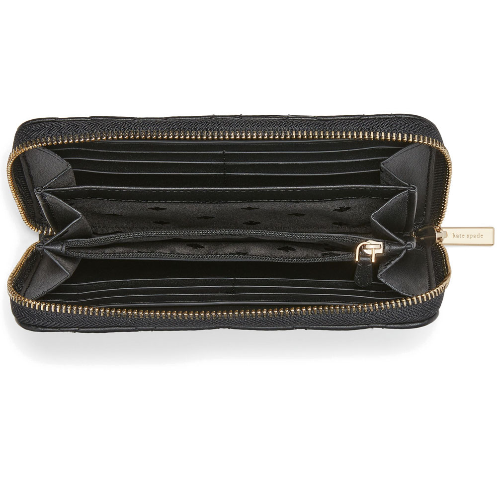 Kate Spade Long Wallet Carey Smooth Quilted Leather Wallet Black # KA590D1