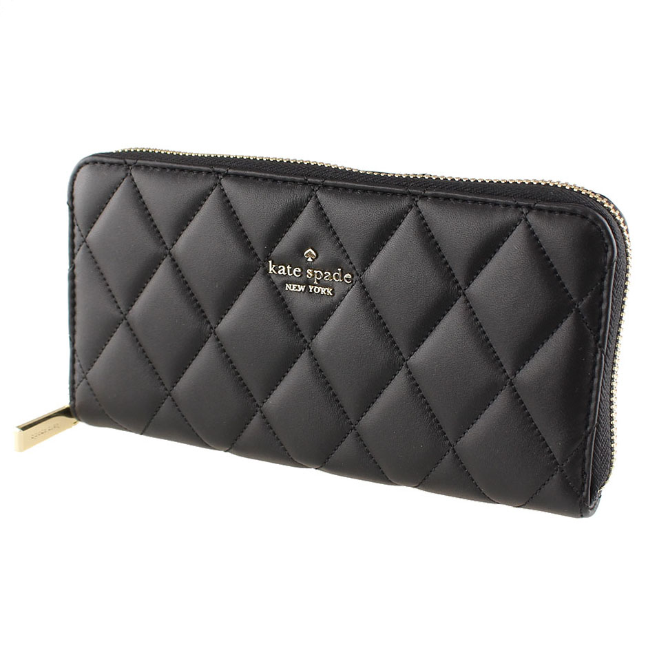 Kate Spade Long Wallet Carey Smooth Quilted Leather Wallet Black # KA590D1