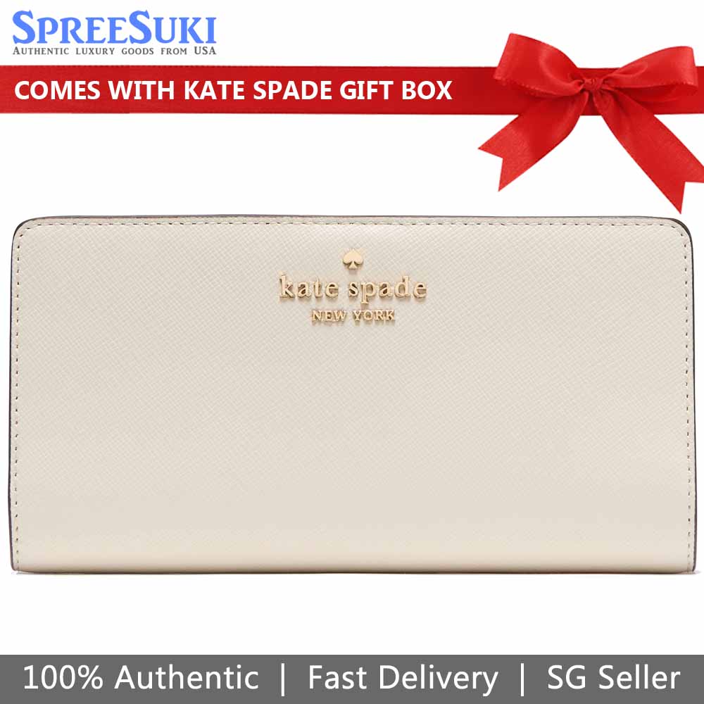 Kate Spade Long Wallet Medium Wallet Madison Saffiano Leather Large Slim Bifold Meringue Off White # KI366