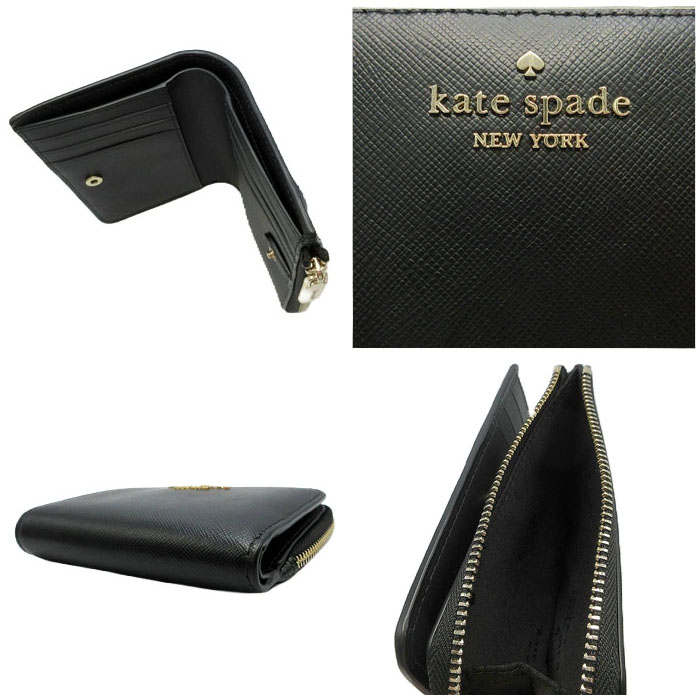 Kate Spade Small Wallet Madison Saffiano Leather Small Lzip Wallet Black # KH615D2