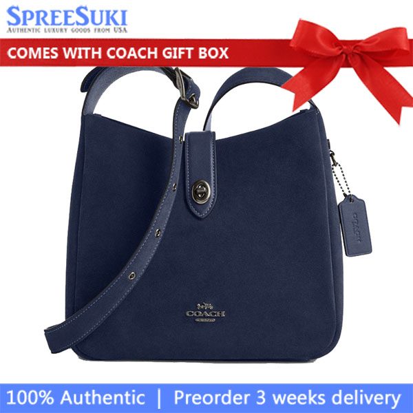 Coach Hadley Convertible Crossbody Bag In Suede True Navy Blue # CW004