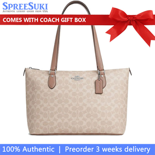 Coach Gallery Tote Bag In Signature Canvas Silver Sand Taupe # CW381