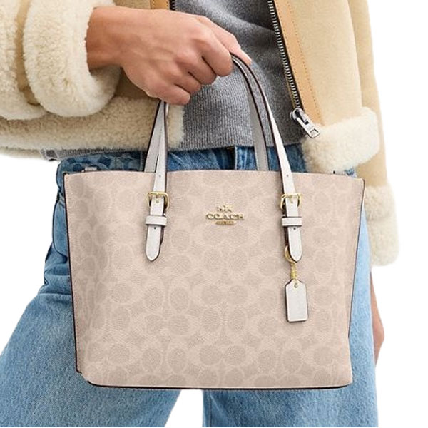 Coach Mollie Tote Bag 25 In Signature Canvas Sand Chalk # CV965