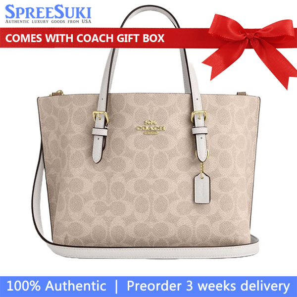 Coach Mollie Tote Bag 25 In Signature Canvas Sand Chalk # CV965