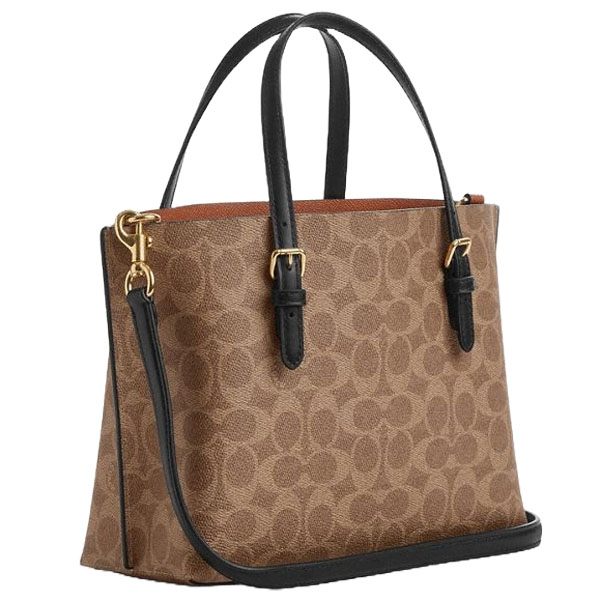 Coach Mollie Tote Bag 25 In Signature Canvas Tan Black # CV965