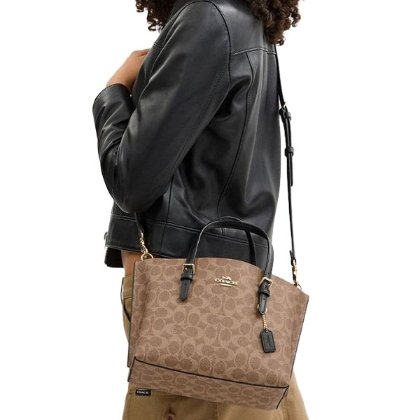 Coach Mollie Tote Bag 25 In Signature Canvas Tan Black # CV965