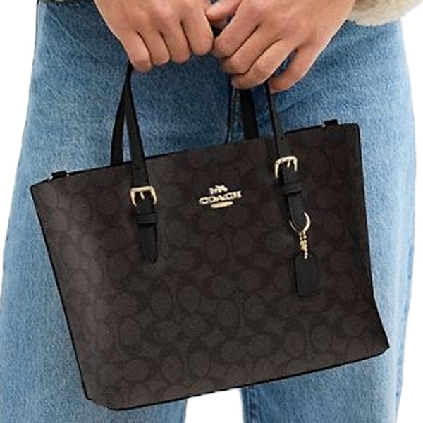 Coach Mollie Tote Bag 25 In Signature Canvas Walnut Black # CV965