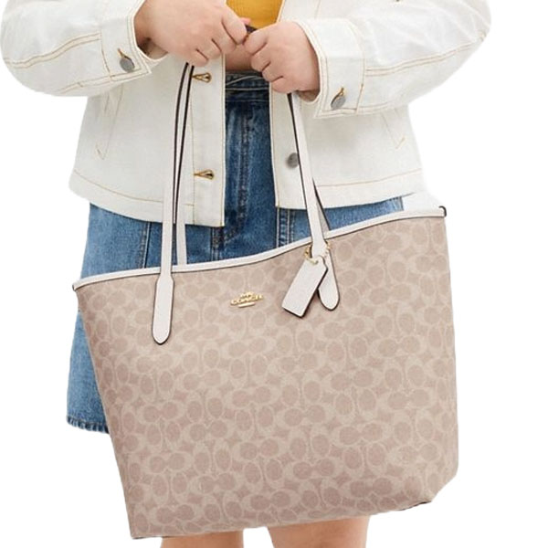 Coach City Tote Bag In Signature Canvas Sand Chalk # CV976