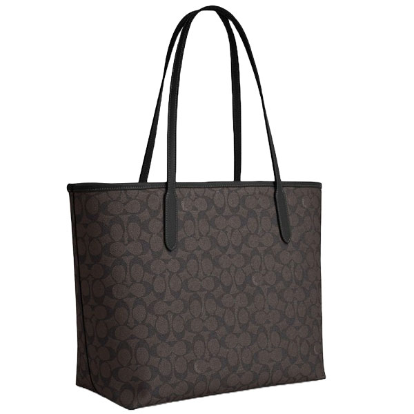 Coach City Tote Bag In Signature Canvas Walnut Black # CV976