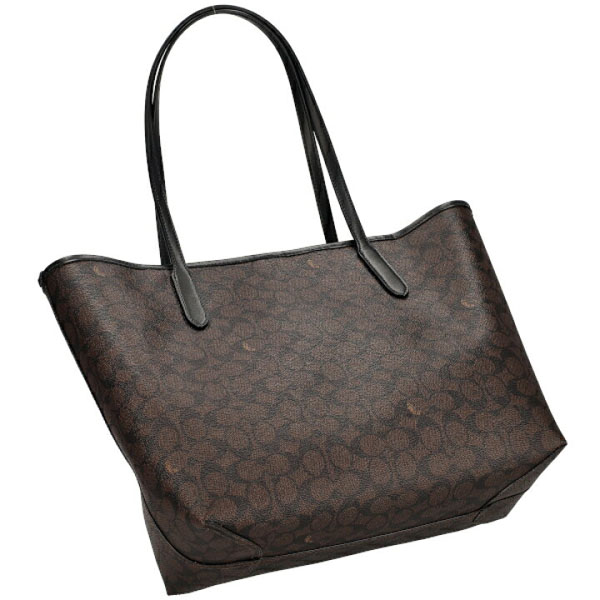 Coach City Tote Bag In Signature Canvas Walnut Black # CV976