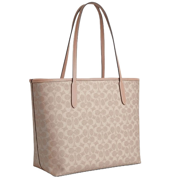 Coach City Tote Bag In Signature Canvas Silver Sand Taupe # CV976