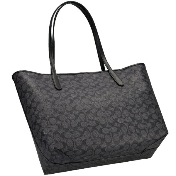 Coach City Tote Bag In Signature Canvas Gunmetal Charcoal Black # CV976