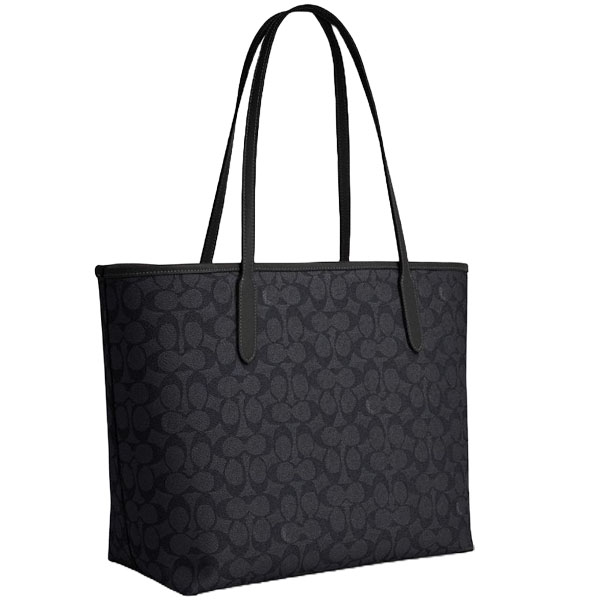 Coach City Tote Bag In Signature Canvas Gunmetal Charcoal Black # CV976