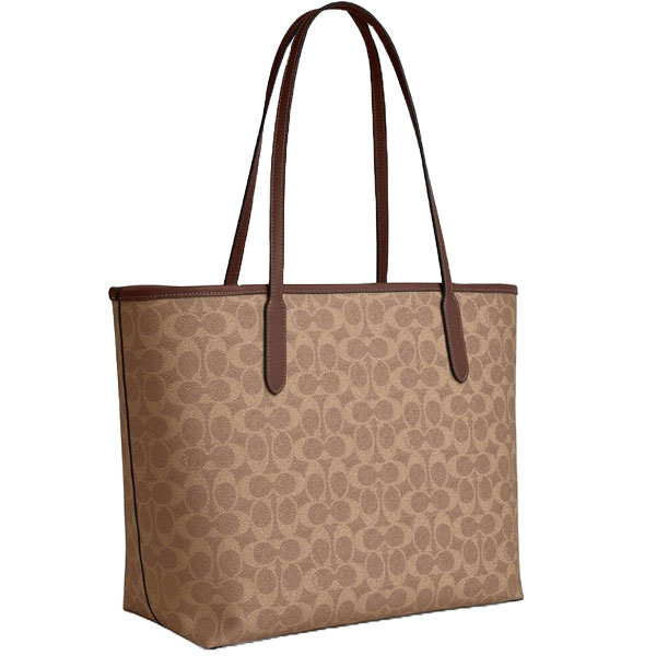 Coach City Tote Bag In Signature Canvas Tan Brown # CV976