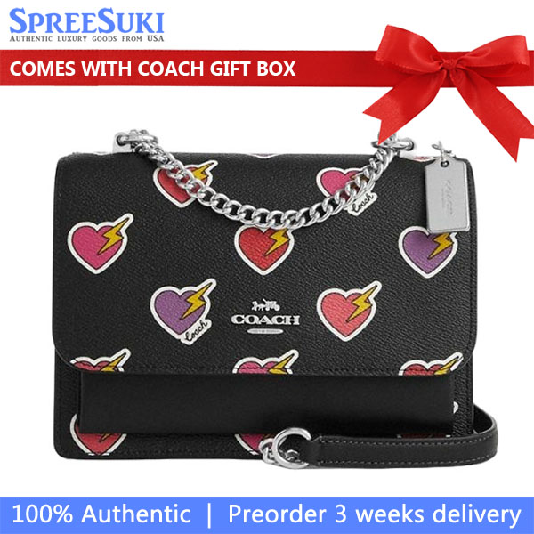 Coach Klare Crossbody Bag With Heart Bolt Print Silver Black Multi # CW436