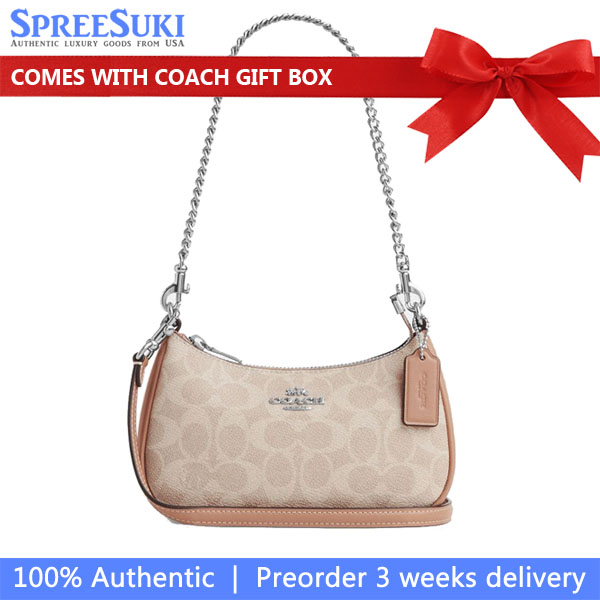 Coach Teri Mini Crossbody Bag In Signature Canvas Silver Sand Taupe # CW323