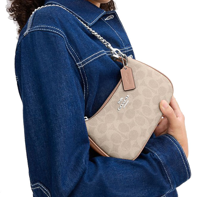 Coach Teri Mini Crossbody Bag In Signature Canvas Silver Sand Taupe # CW323