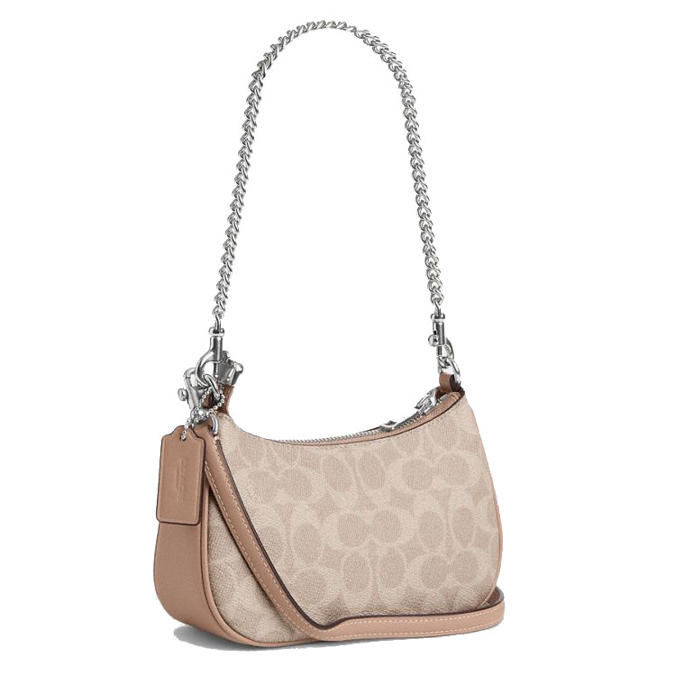 Coach Teri Mini Crossbody Bag In Signature Canvas Silver Sand Taupe # CW323