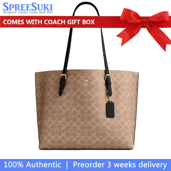 Coach Mollie Tote Bag In Signature Canvas Tan Black # CV967