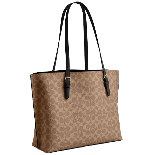 Coach Mollie Tote Bag In Signature Canvas Tan Black # CV967