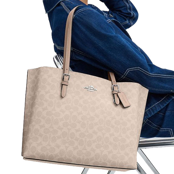 Coach Mollie Tote Bag In Signature Canvas Silver Sand Taupe # CV967