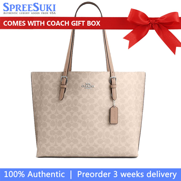 Coach Mollie Tote Bag In Signature Canvas Silver Sand Taupe # CV967