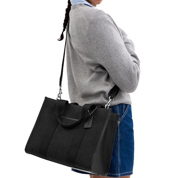 Coach Smith Tote Bag In Signature Jacquard Silver Black # CY368