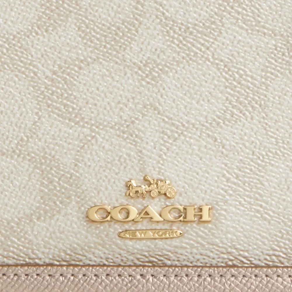 Coach Anna Foldover Clutch Crossbody Bag In Signature Canvas Champagne Multi # CX593