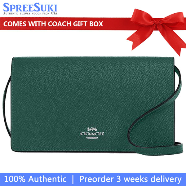 Coach Anna Foldover Clutch Crossbody Bag Emerald Green # CX592