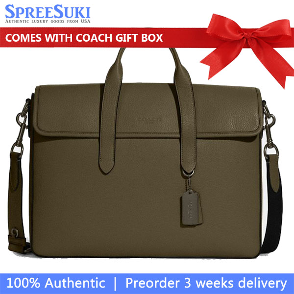 Coach Sullivan Portfolio Brief Gunmetal Utility Green # C9875