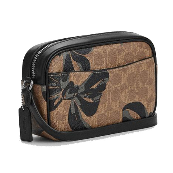 Coach Mini Jamie Camera Bag In Signature Canvas With Bow Print Silver Tan Black Multi # CY778