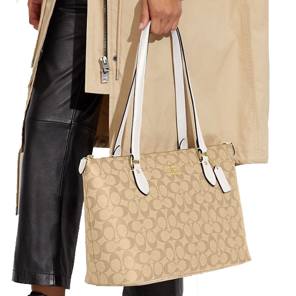 Coach Gallery Tote Bag In Signature Canvas Light Khaki Chalk # CH504