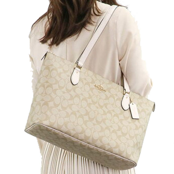 Coach Gallery Tote Bag In Signature Canvas Light Khaki Chalk # CH504