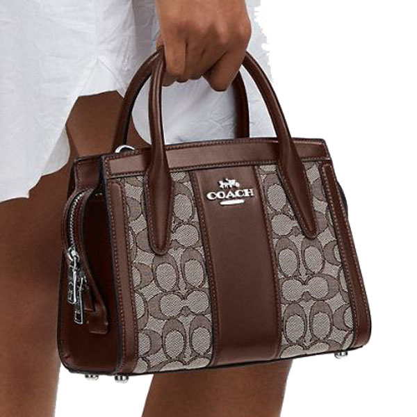 Coach Andrea Carryall Bag In Signature Jacquard Silver Oak Maple # CT766