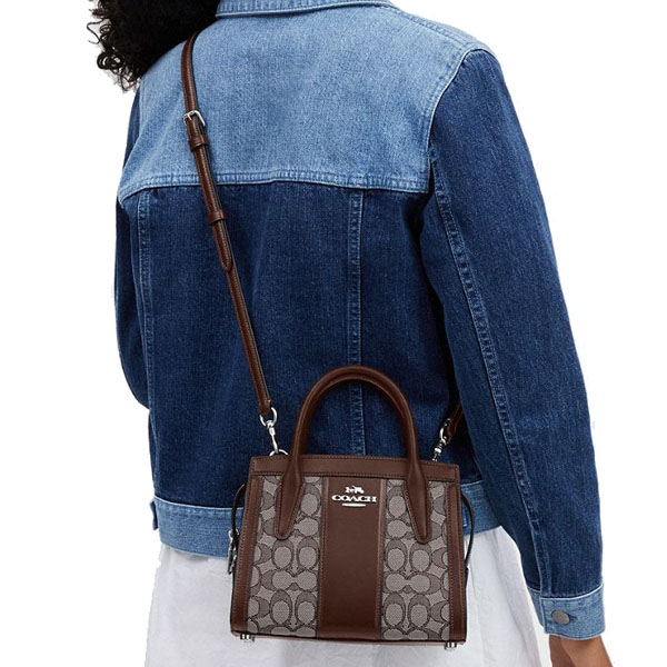 Coach Andrea Carryall Bag In Signature Jacquard Silver Oak Maple # CT766