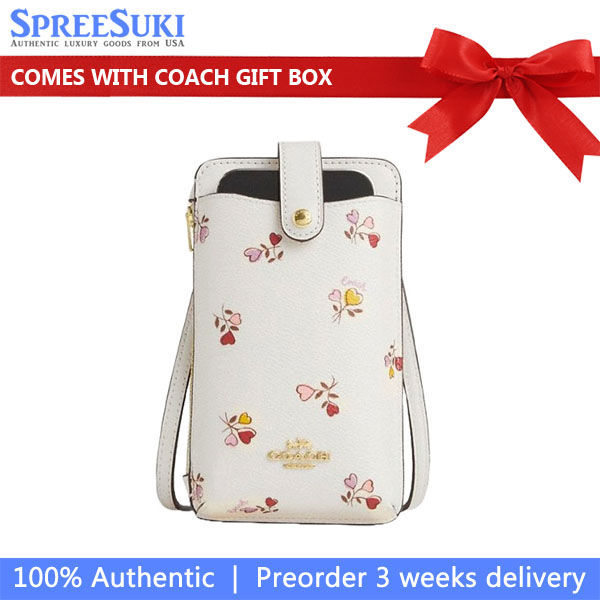 Coach Phone Crossbody Bag With Heart Print Chalk Multi # CW402